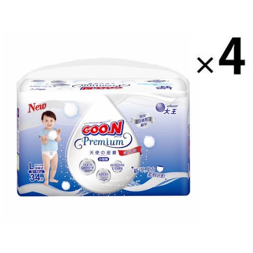 Goo.N Premium Pants Angel Size L 4Packs 128pcs (L34x4) 9-14KG  大王天使