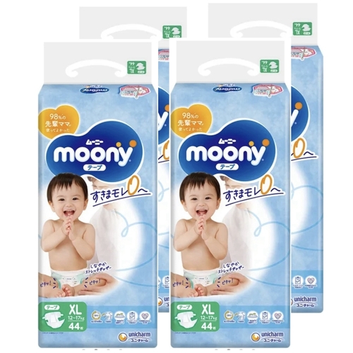 Moony Nappies Jumbo Pack Size XL 1Carton 176pcs (XL44x4)12-17KG NEW VERSION