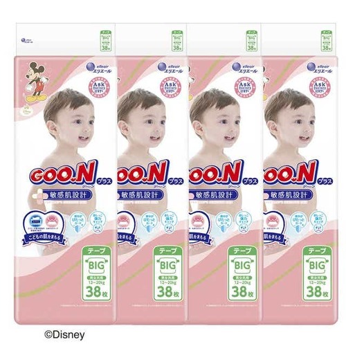 Goo.N Plus Nappies for Sensitive Skin Size XL 1Carton 152pcs (XL38x4) 12-20KG  - 大王 敏感肌