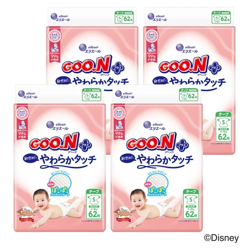 Goo.N Plus Nappies for Sensitive Skin Size S 1Carton 248pcs (S62x4) 4-8KG  