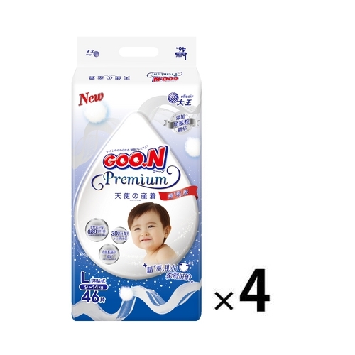 Goo.N Premium Nappies Angel Size L 1Carton 184pcs (L46x4) 9-14KG - NEW VERSION 大王天使新版