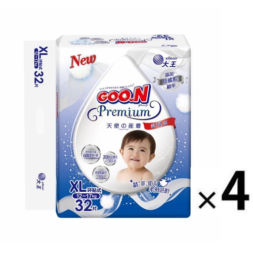Goo.N Premium Nappies Angel Size XL 4Packs 128pcs (XL32x4) 12-17KG - NEW VERSION 大王天使新版