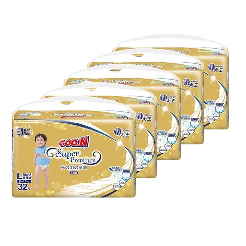 Goo.N Super Premium Nappy Pants Size L 5Packs  160pcs (L32x5) 9-14KG