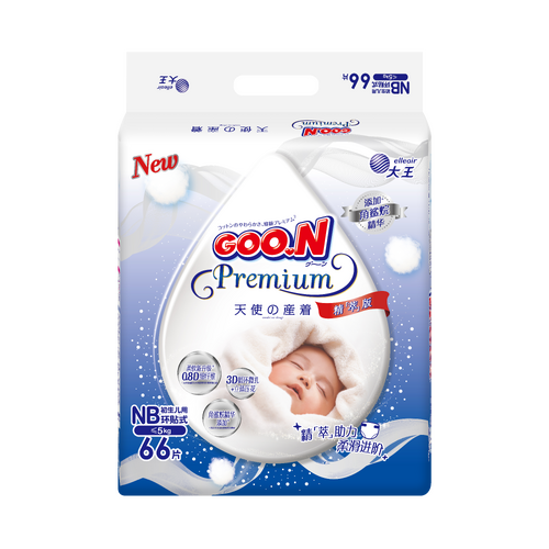 Goo.N Premium Nappies Angel Newborn 66PK (Up to 5KG) - NEW VERSION 大王天使新版