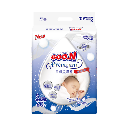 Goo.N Premium Nappies Angel Size S 60PK (4-8KG ) -NEW VERSION 大王天使新版
