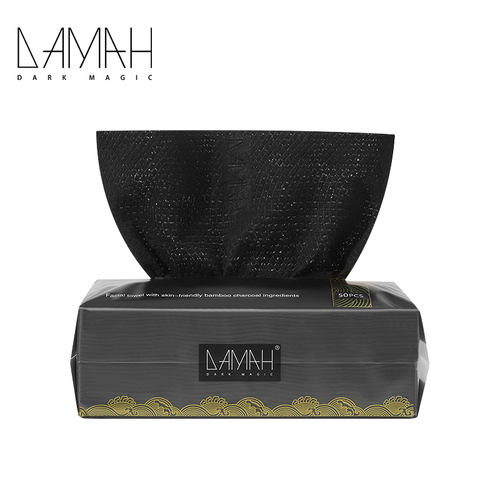 Damah Dark Magic Bamboo-Charcoal Cotton Facial Disposable Towels 50pcs -1Pack 抽取式竹炭纤维棉柔巾