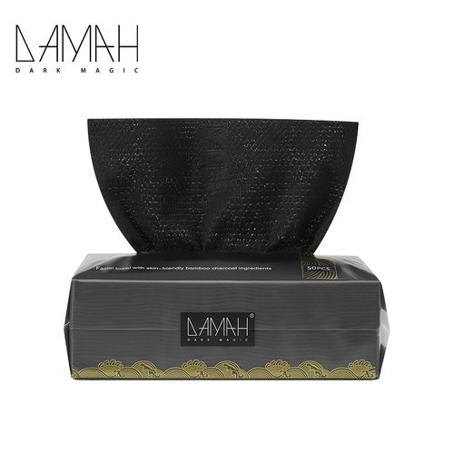Damah Dark Magic Bamboo-Charcoal Cotton Facial Towels (Disposable) 50pcs -1Pack (抽取式竹炭纤维棉柔巾)
