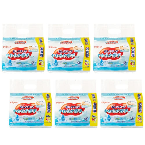 Pigeon Baby Wipes 99% Water Soft & Thick for Sensitive Skin 1Carton 2880pcs (80x6) x 6