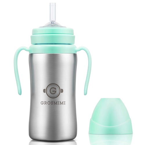 Grosmimi Stainless Straw Cup Insulated Baby Bottle 300ml (10M+) - Aqua Green 保温吸管杯