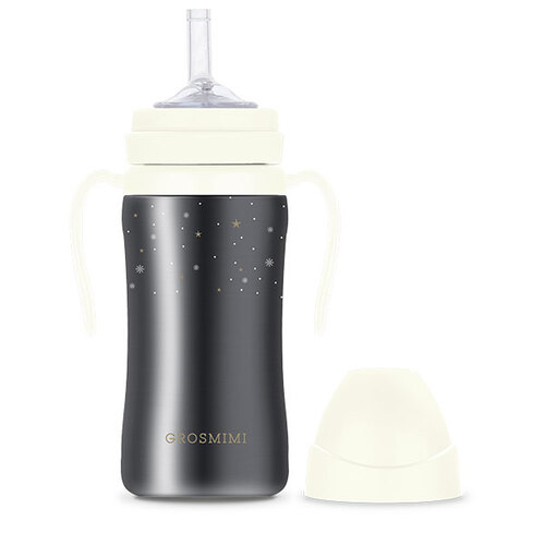 Grosmimi Dark Series Stainless SUS304 Kids Insulated Straw Cup 300ml(10m+) -White 保温吸管杯
