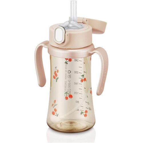 Grosmimi Cherrish Edition PPSU Straw Cup 300ml +Weighted Straw (6M+) -Rose Gold 樱桃系列
