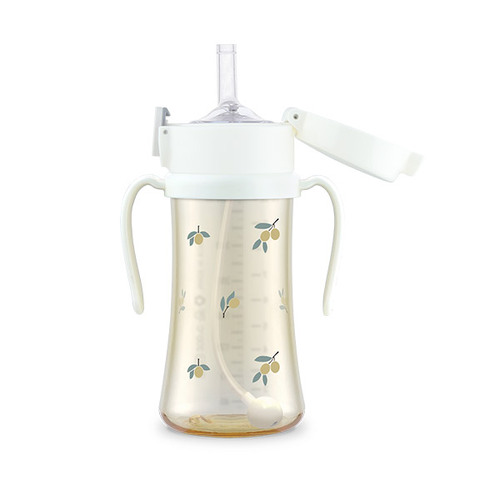 Grosmimi Olive Edition PPSU Straw Cup 300ml + Weighted Straw(6M+)  -White 橄榄系列