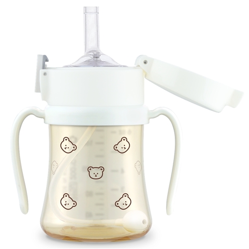 Grosmimi  Bear Edition PPSU Straw Cup 200ml + Weighted Straw (6M+) -White 小熊系列