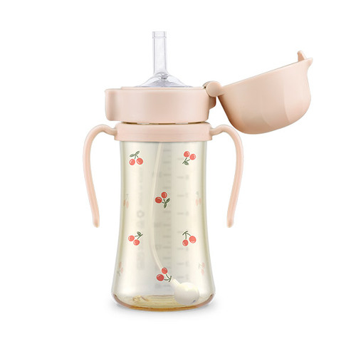 Grosmimi Cherrish Edition PPSU Straw Cup 300ml +Weighted Straw(6M+) -Sweet Peach 吸管杯