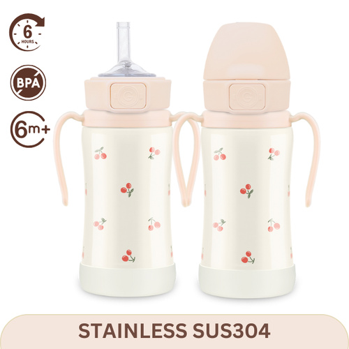 Grosmimi Cherrish Stainless Straw Cup 300ml - Sweet Peach 保温吸管杯