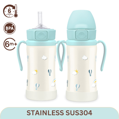 Grosmimi Sky Balloon Stainless Straw Cup 300ml -Creamy Blue 保温吸管杯