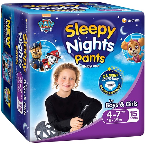 Babylove Sleepy Nights Pants Jumbo Pack 15PK for Kids (18-35KG) 4-7 Years 