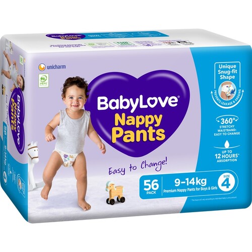 Babylove Nappy Pants Size 4 Jumbo Pack L 56PK (9-14KG)