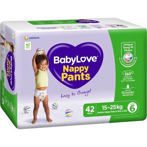 Babylove Nappy Pants Jumbo Pack 42PK (15-25KG) Size 6 (Size XXL)