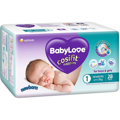 Babylove Cosifit Newborn Nappies 28PK (Up to 5KG)