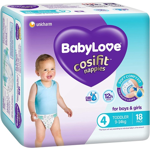 Babylove Cosifit Size 4 Toddler Nappies 18PK (9-14KG)  + Genki Nappies L 2PK