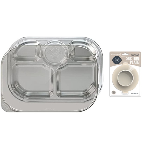 Grosmimi Stainless SUS304 Baby Food Tray with Lid (5 Compartment)+ Silicone Suction 