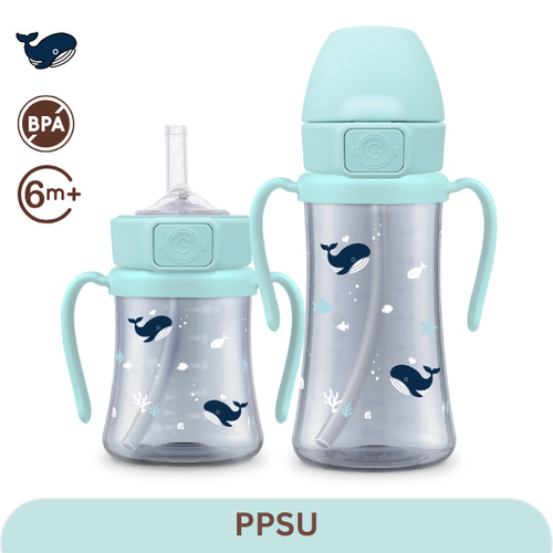 Grosmimi Whale Dark PPSU Straw Cup 200ml/300ml (6M+) - Creamy Blue