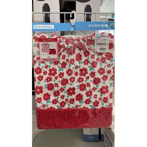 ElfinDoll Baby Girl Pajamas (Top + Shorts) 1 Set Size 95-120cm (Red Flower) 西松屋睡衣套装
