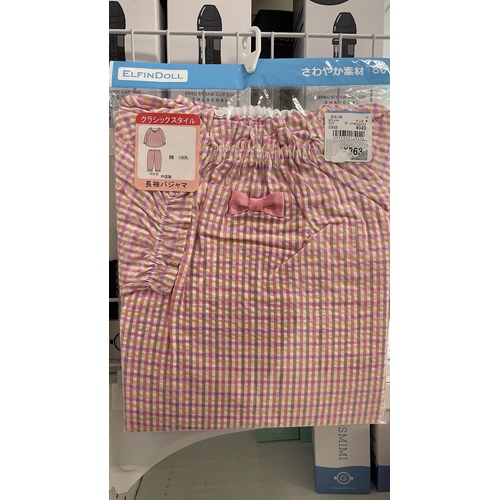 ElfinDoll Baby Girl 100% Cotton Pajamas (Long Sleeve Top + Pants) 1 Set Size 80cm (Pink Plaid) 西松屋睡衣套装