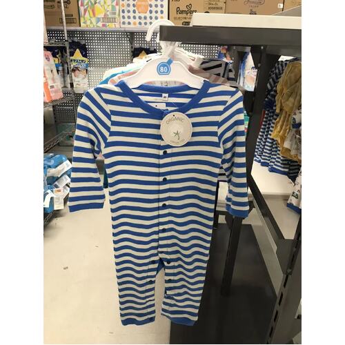 Nishimatsuya Organic Cotton Onesie Coverall Size 70-80cm (Blue Stripe) 有机棉连体衫
