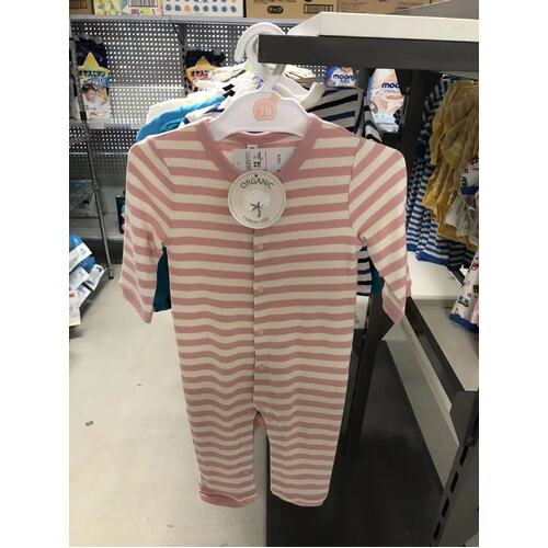 Nishimatsuya Organic Cotton  Onesie Coverall Size 70-80cm (Pink Stripe) 有机棉连体衫