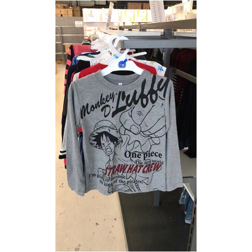 Elfindoll Japan Boy Long Sleeve T Shirt Grey Size 130-150cm (Monkey D Luffy 航海王 ) - Nishimatsuya 西松屋