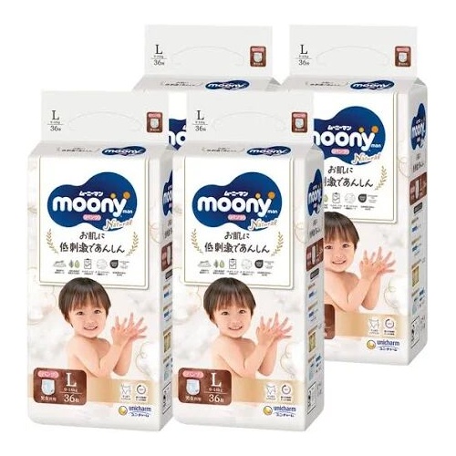 Moony Natural Nappy Pants Size L 1Carton 144pcs (L36x4) 9-14KG 2024 VERSION 